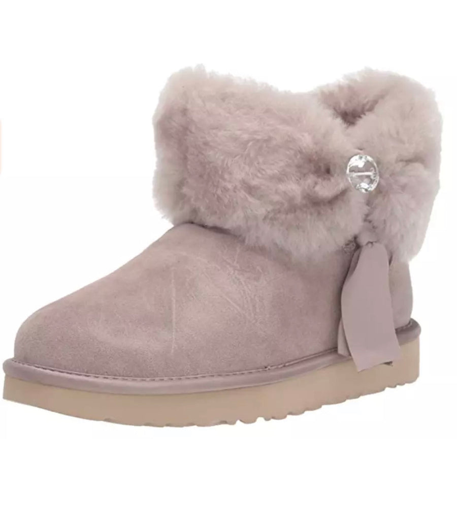UGG Womens Cinched Fur Mini Boot - Oyster